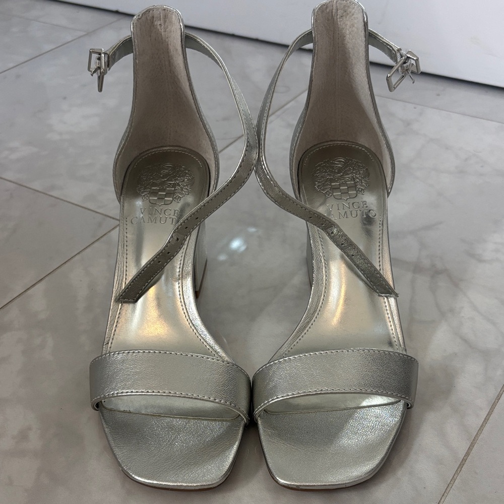 Vince Camuto Metallic Silver Strappy Heels